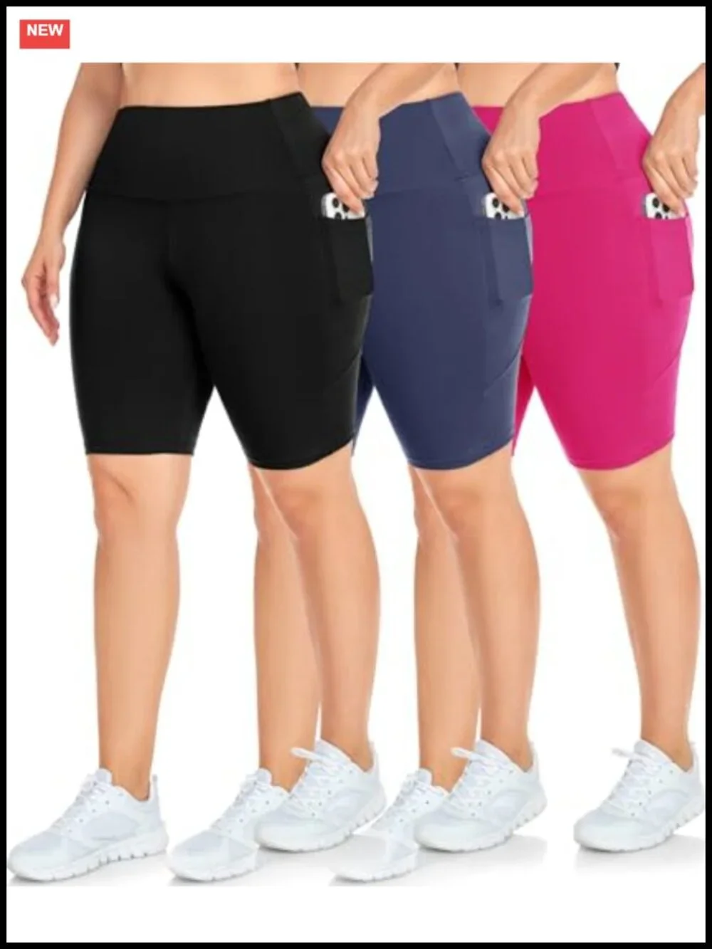 Plus Size Biker Shorts with Pockets for Women High Waisted Workout Yoga 3 Pack